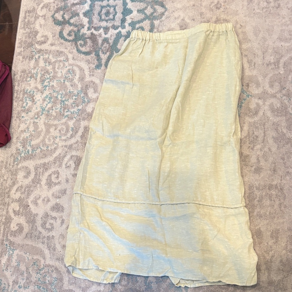 Flax Light Yellow Linen Midi Skirt